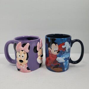 Disney World 2017 Mickey & Minnie Mouse 3D Ceramic Mugs Set Of 2